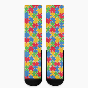 Autism Awareness Jigsaw Pattern Print Crew Socks