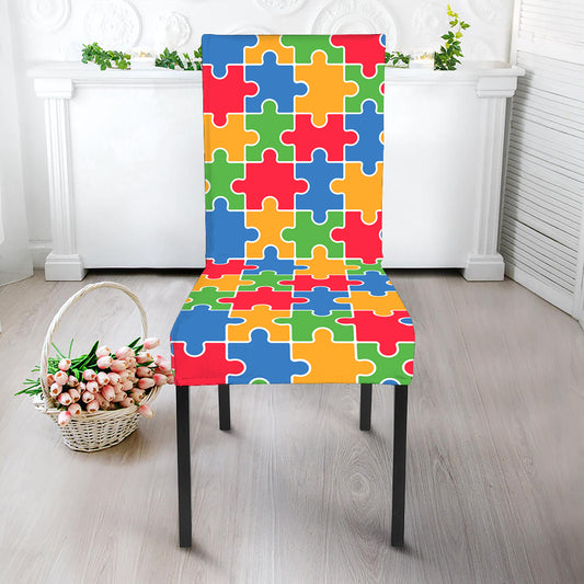 Autism Awareness Jigsaw Pattern Print Dining Chair Slipcover