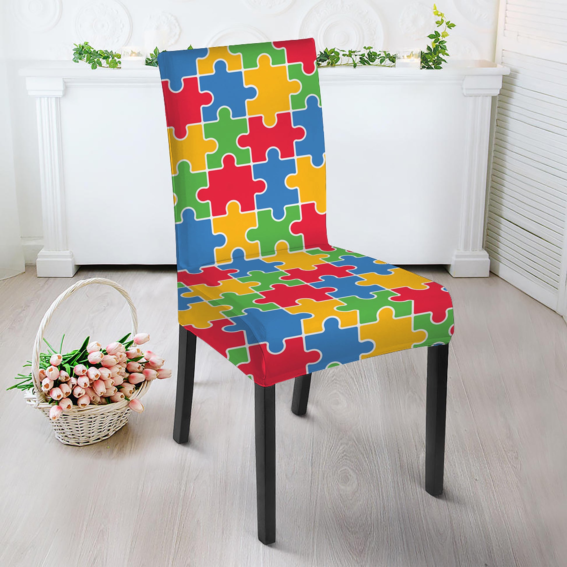 Autism Awareness Jigsaw Pattern Print Dining Chair Slipcover