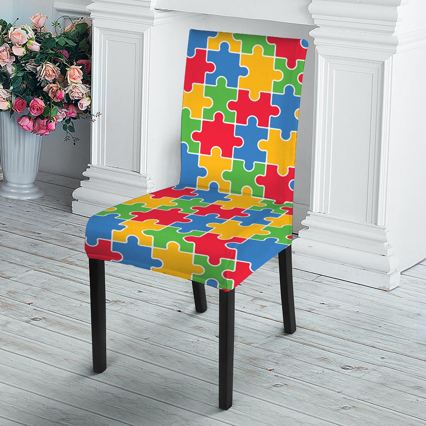 Autism Awareness Jigsaw Pattern Print Dining Chair Slipcover