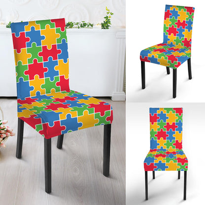 Autism Awareness Jigsaw Pattern Print Dining Chair Slipcover