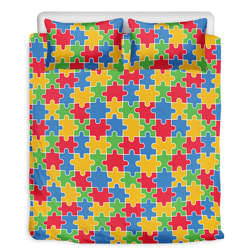 Autism Awareness Jigsaw Pattern Print Duvet Cover Bedding Set