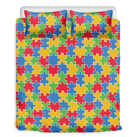Autism Awareness Jigsaw Pattern Print Duvet Cover Bedding Set