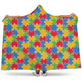Autism Awareness Jigsaw Pattern Print Hooded Blanket