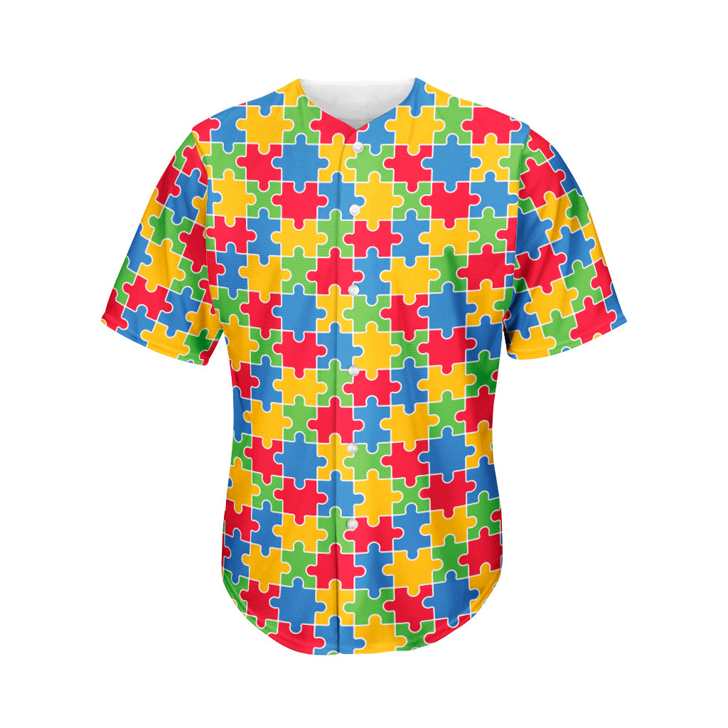 Autism Awareness Jigsaw Pattern Print Men's Baseball Jersey