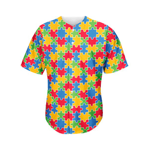 Autism Awareness Jigsaw Pattern Print Men's Baseball Jersey