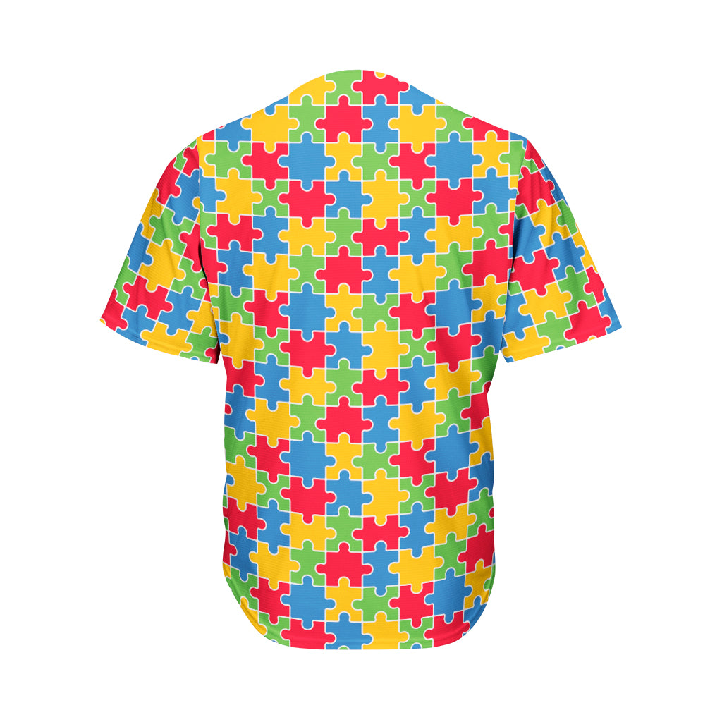 Autism Awareness Jigsaw Pattern Print Men's Baseball Jersey