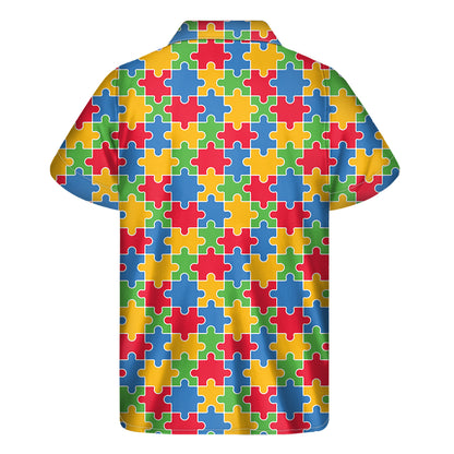 Autism Awareness Jigsaw Pattern Print Men's Short Sleeve Shirt