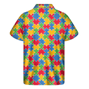 Autism Awareness Jigsaw Pattern Print Men's Short Sleeve Shirt