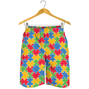 Autism Awareness Jigsaw Pattern Print Men's Shorts