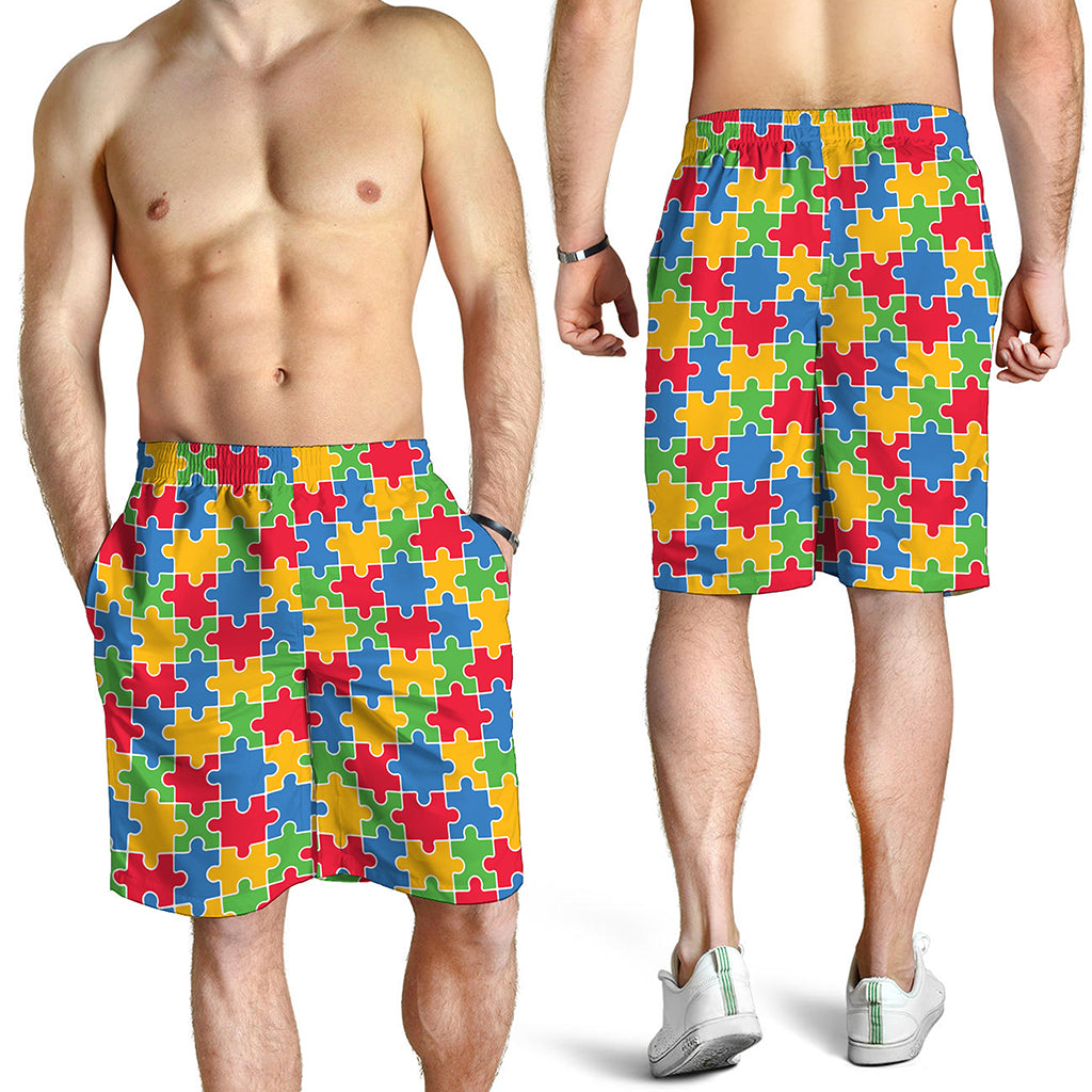 Autism Awareness Jigsaw Pattern Print Men's Shorts