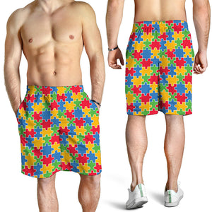 Autism Awareness Jigsaw Pattern Print Men's Shorts