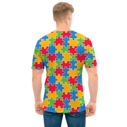 Autism Awareness Jigsaw Pattern Print Men's T-Shirt