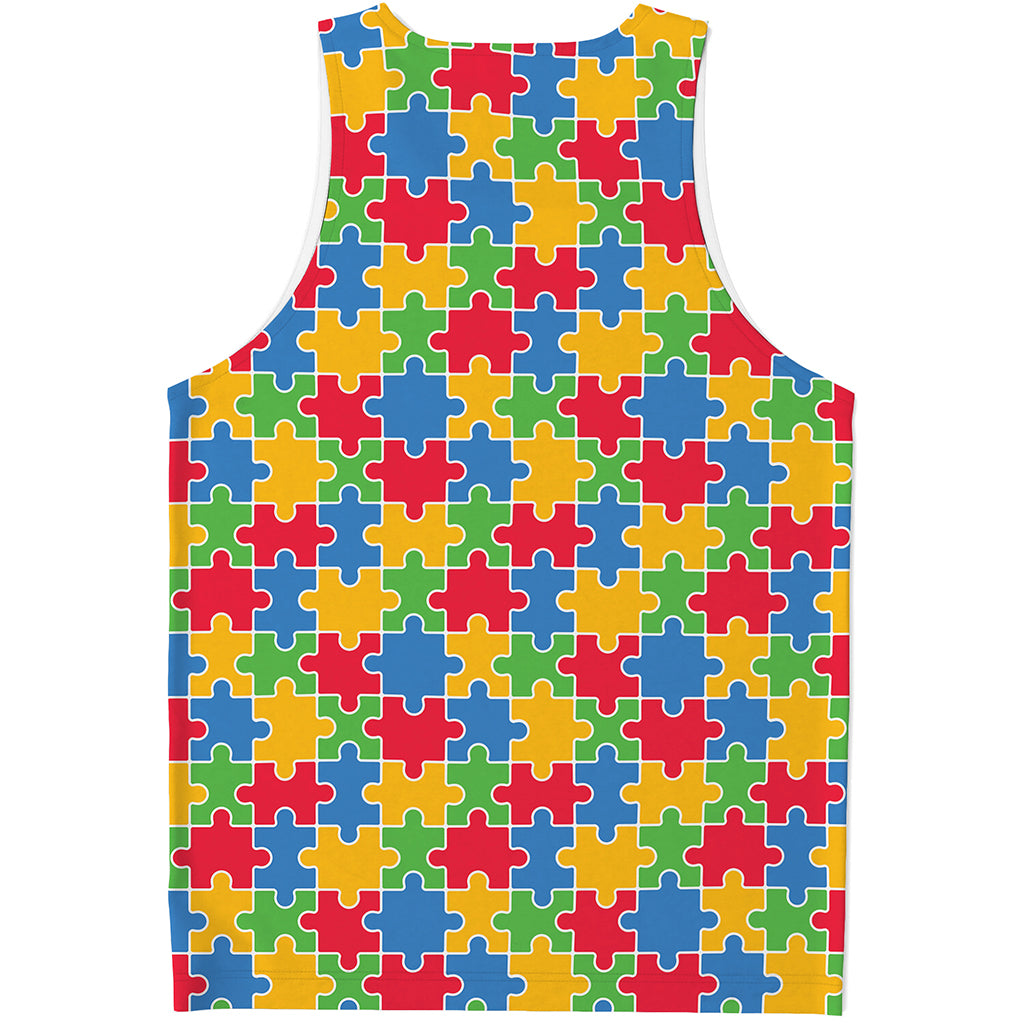 Autism Awareness Jigsaw Pattern Print Men's Tank Top