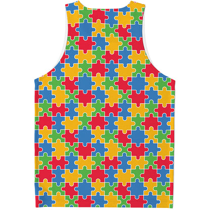 Autism Awareness Jigsaw Pattern Print Men's Tank Top