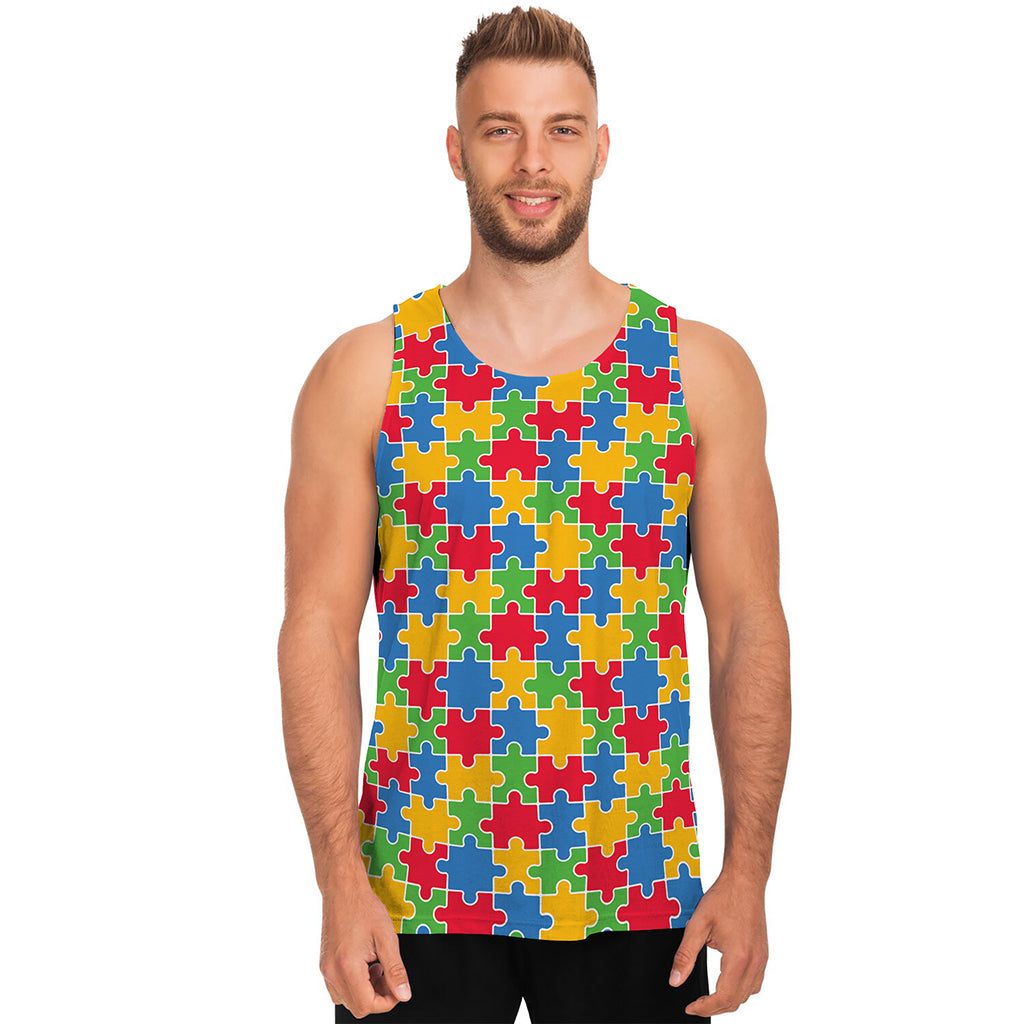 Autism Awareness Jigsaw Pattern Print Men's Tank Top