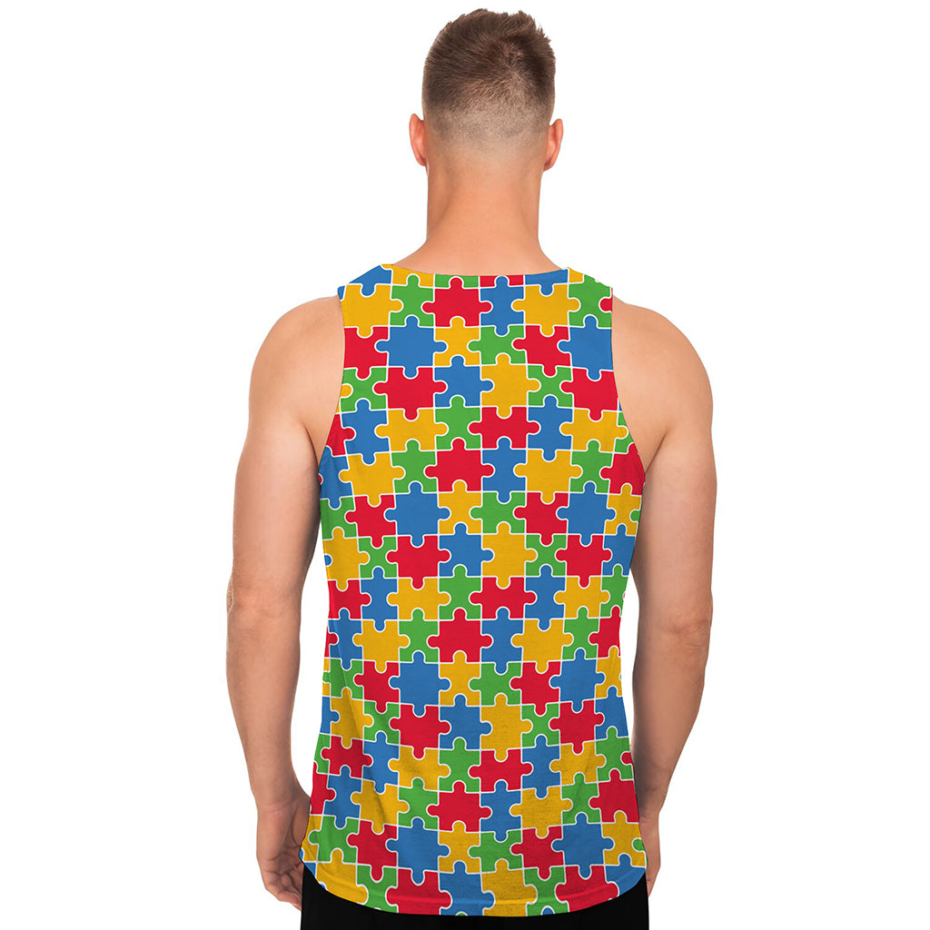 Autism Awareness Jigsaw Pattern Print Men's Tank Top