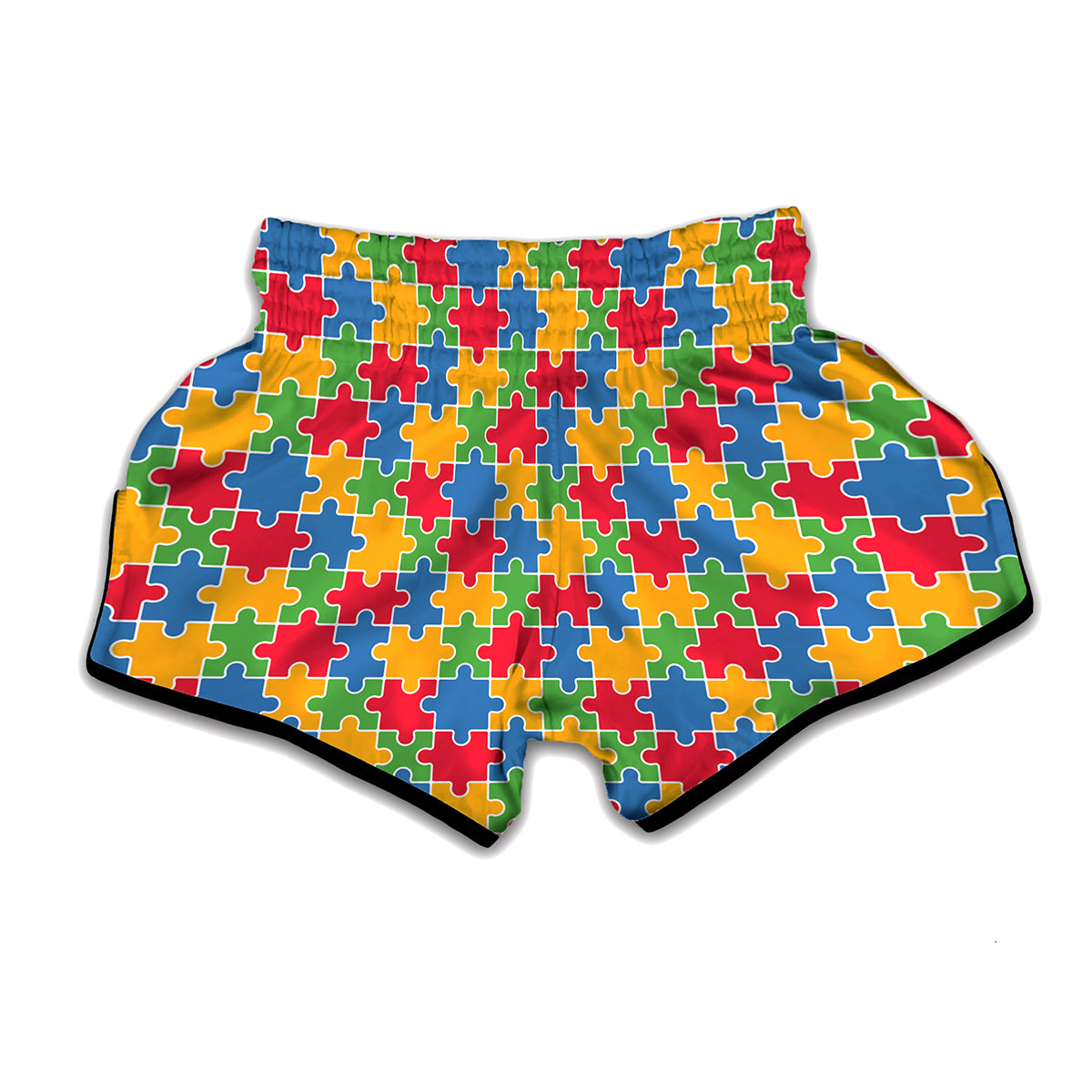 Autism Awareness Jigsaw Pattern Print Muay Thai Boxing Shorts