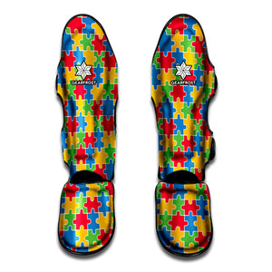 Autism Awareness Jigsaw Pattern Print Muay Thai Shin Guard