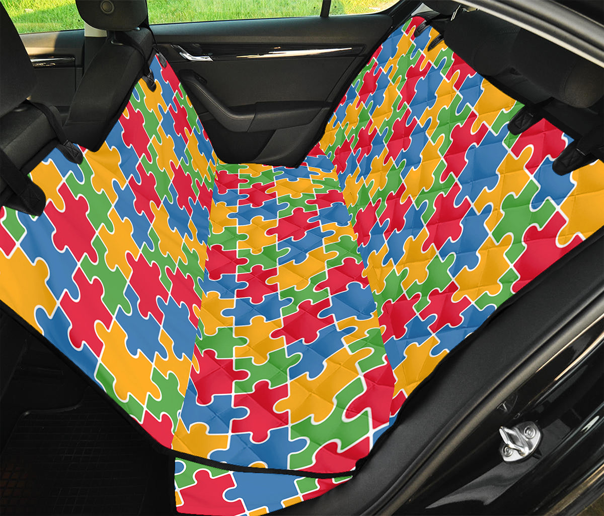 Autism Awareness Jigsaw Pattern Print Pet Car Back Seat Cover