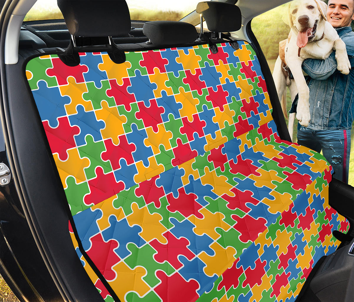 Autism Awareness Jigsaw Pattern Print Pet Car Back Seat Cover