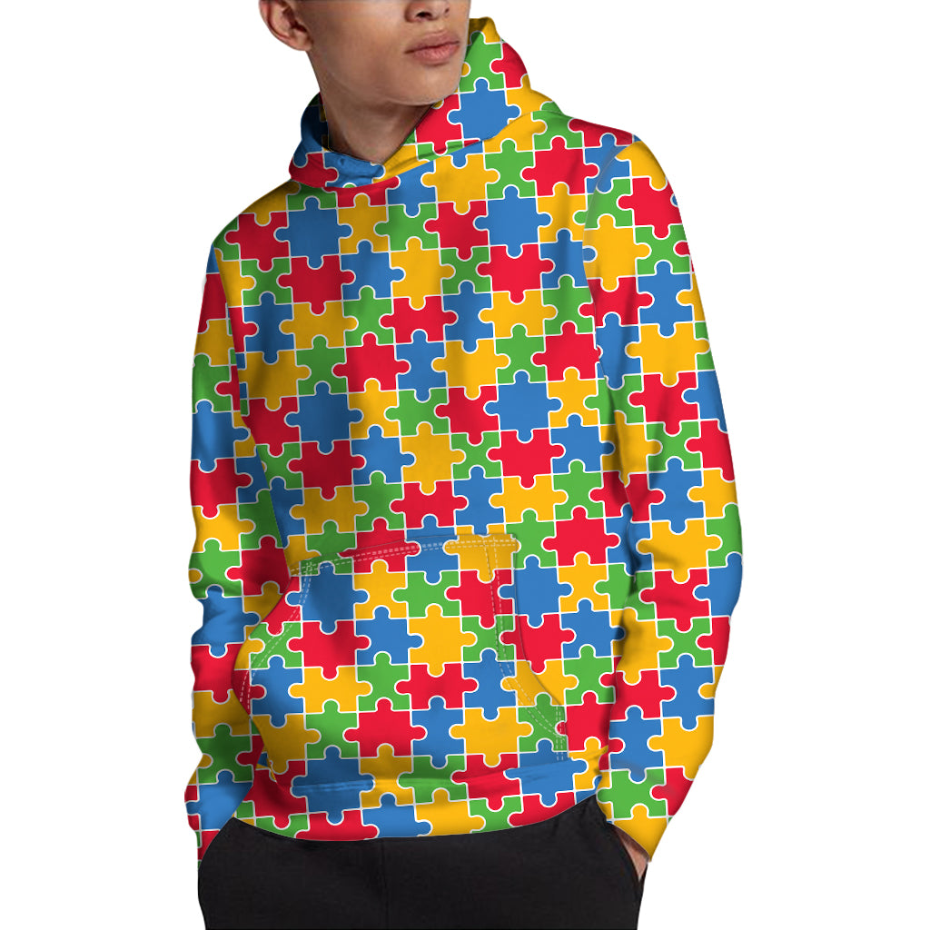 Autism Awareness Jigsaw Pattern Print Pullover Hoodie