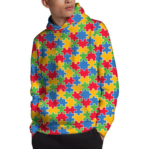 Autism Awareness Jigsaw Pattern Print Pullover Hoodie