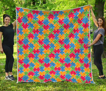 Autism Awareness Jigsaw Pattern Print Quilt