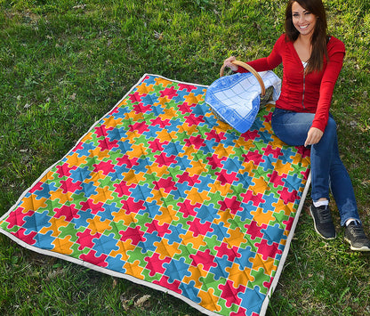Autism Awareness Jigsaw Pattern Print Quilt