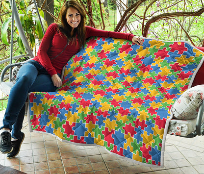 Autism Awareness Jigsaw Pattern Print Quilt