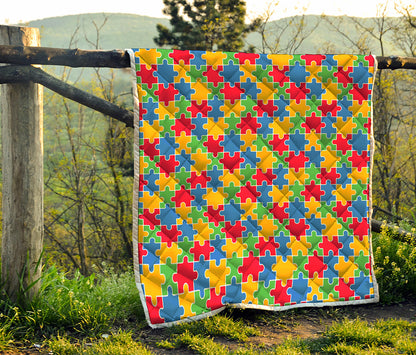 Autism Awareness Jigsaw Pattern Print Quilt