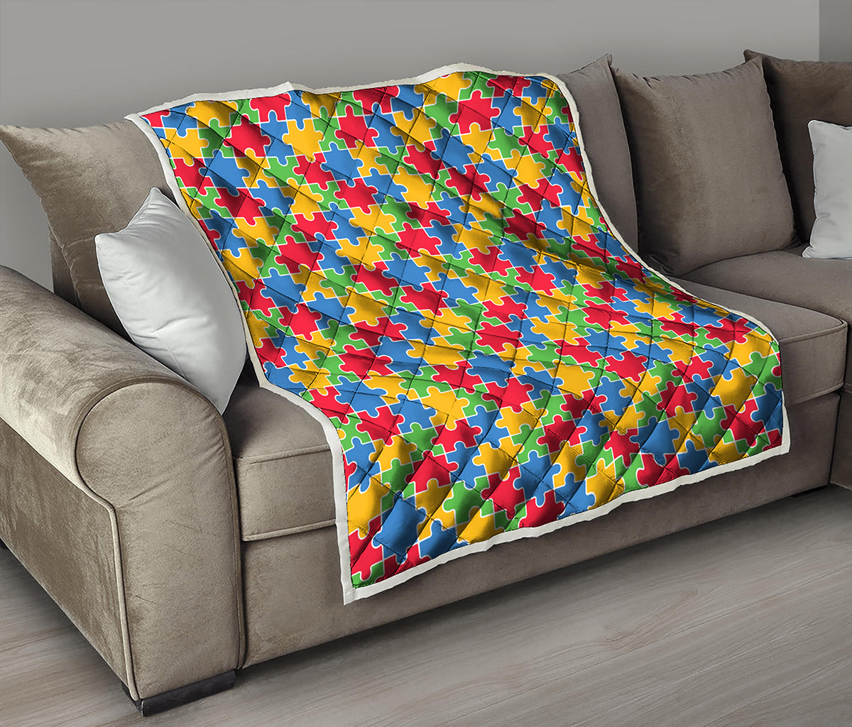 Autism Awareness Jigsaw Pattern Print Quilt