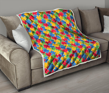 Autism Awareness Jigsaw Pattern Print Quilt