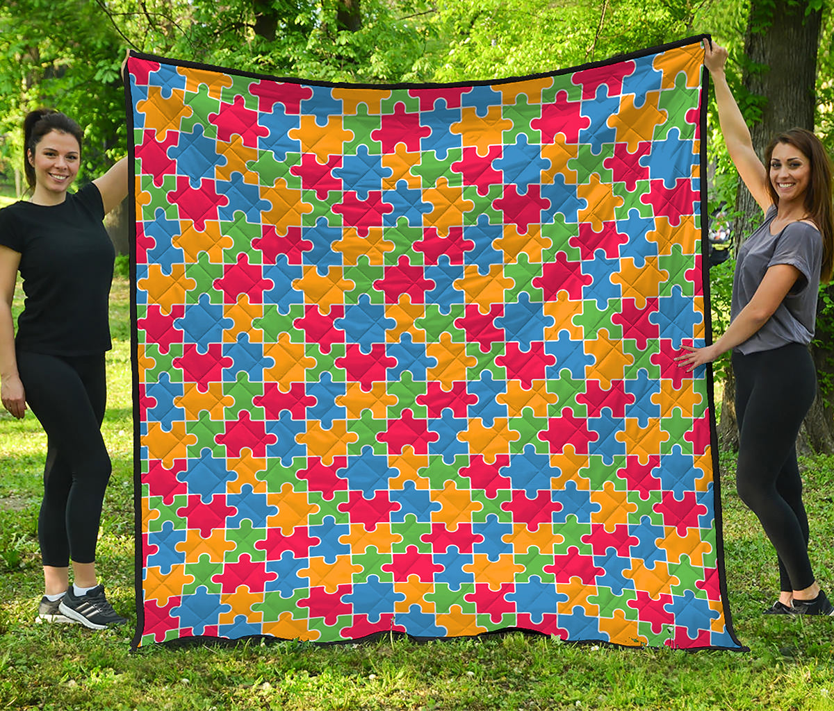 Autism Awareness Jigsaw Pattern Print Quilt