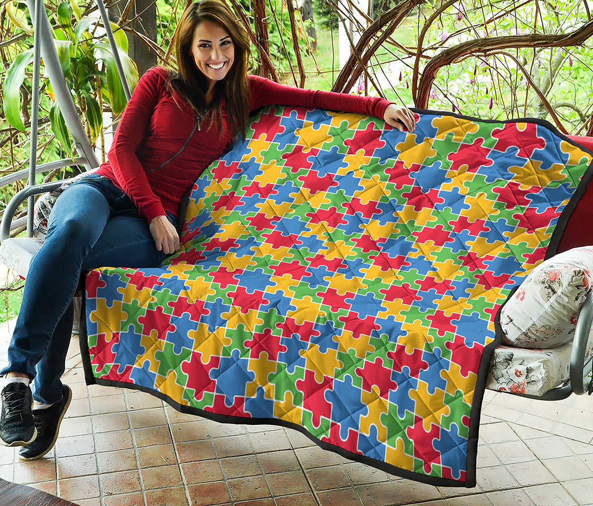 Autism Awareness Jigsaw Pattern Print Quilt