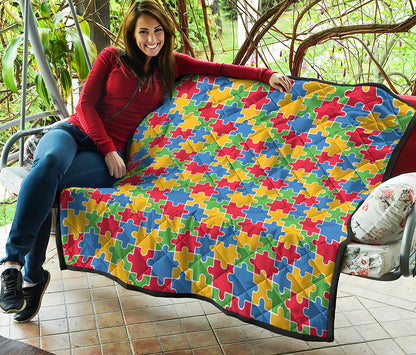 Autism Awareness Jigsaw Pattern Print Quilt
