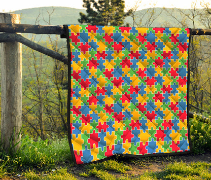 Autism Awareness Jigsaw Pattern Print Quilt