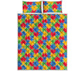 Autism Awareness Jigsaw Pattern Print Quilt Bed Set