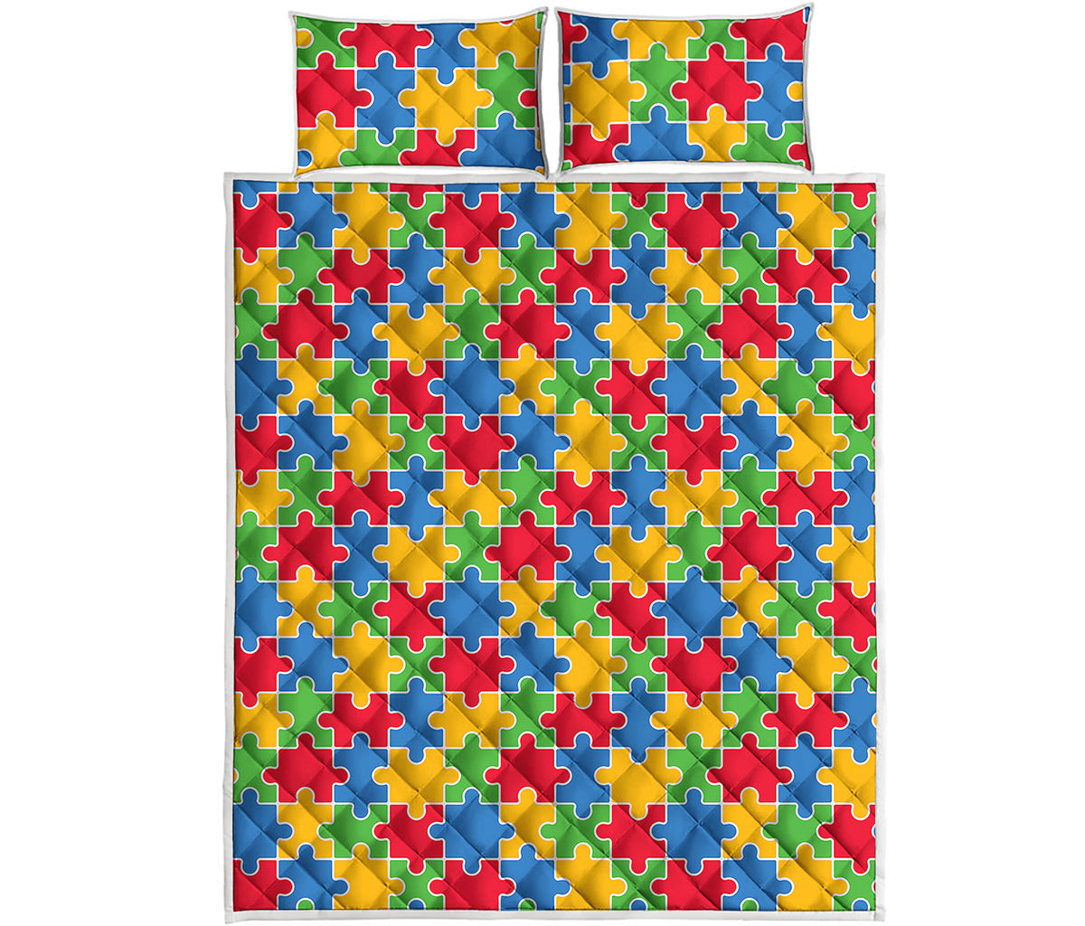 Autism Awareness Jigsaw Pattern Print Quilt Bed Set