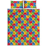 Autism Awareness Jigsaw Pattern Print Quilt Bed Set