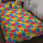 Autism Awareness Jigsaw Pattern Print Quilt Bed Set