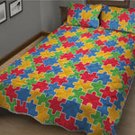 Autism Awareness Jigsaw Pattern Print Quilt Bed Set