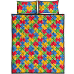 Autism Awareness Jigsaw Pattern Print Quilt Bed Set