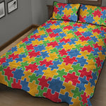 Autism Awareness Jigsaw Pattern Print Quilt Bed Set