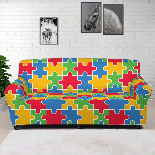 Autism Awareness Jigsaw Pattern Print Sofa Cover