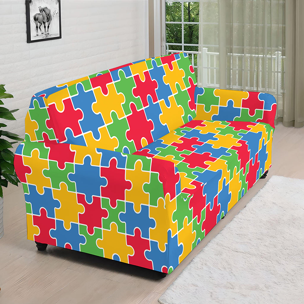 Autism Awareness Jigsaw Pattern Print Sofa Cover