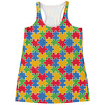 Autism Awareness Jigsaw Pattern Print Women's Racerback Tank Top