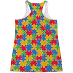 Autism Awareness Jigsaw Pattern Print Women's Racerback Tank Top