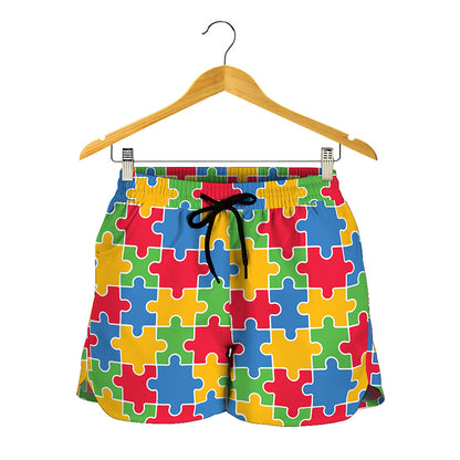 Autism Awareness Jigsaw Pattern Print Women's Shorts