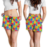 Autism Awareness Jigsaw Pattern Print Women's Shorts